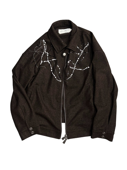 Handcrafted Pearl Chain Harrington Jacket WN18875