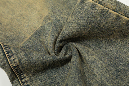 Washed Frayed Wide Leg Straight Denim Jeans WN23039