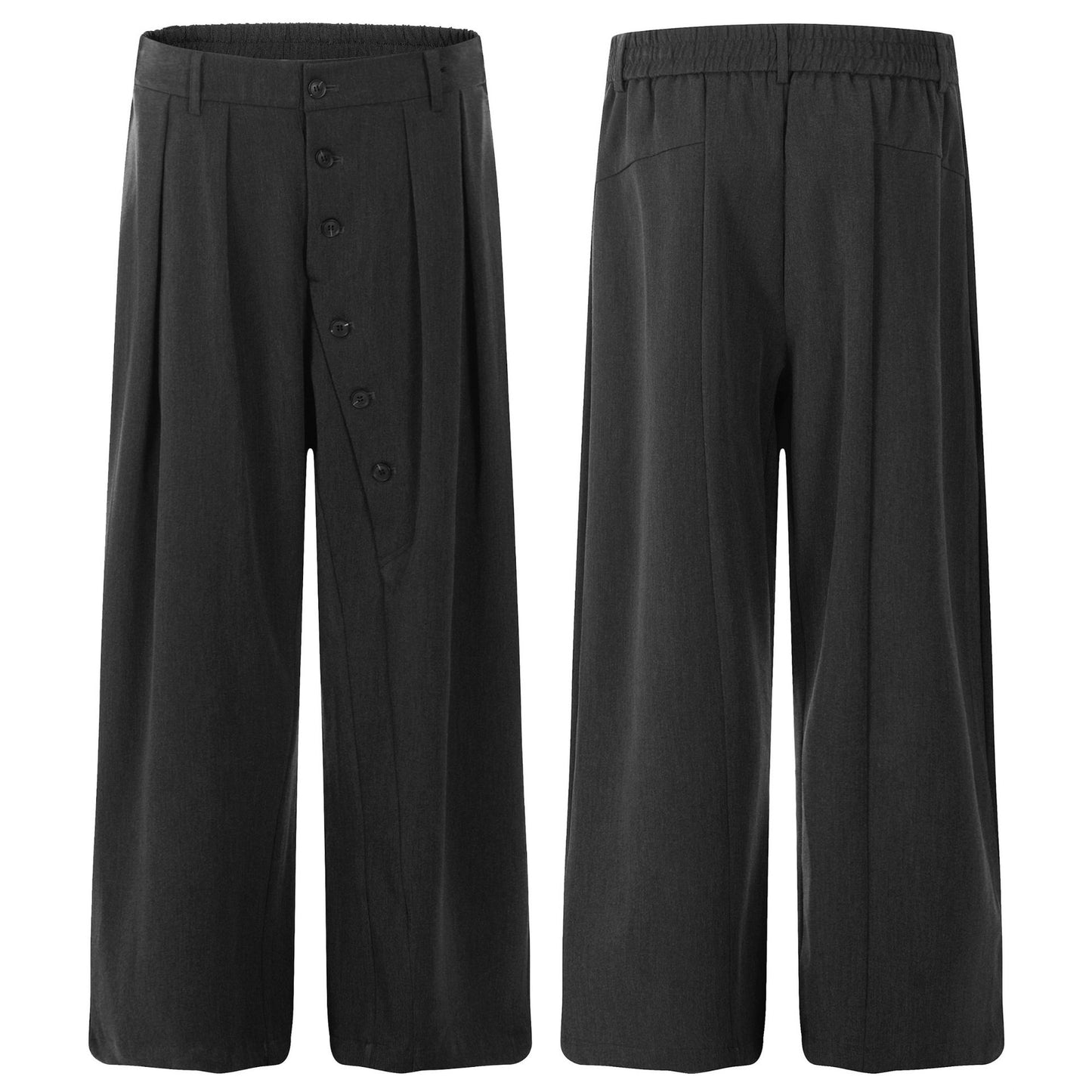 Asymmetrical Button Pleats Wide Leg Trousers WN25836