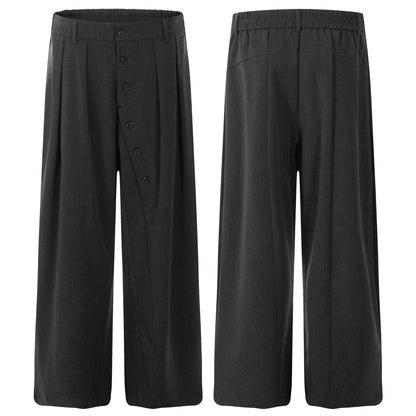 Asymmetrical Button Pleats Wide Leg Trousers WN25836