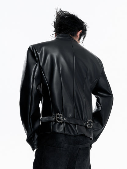 Button Double-Breasted PU Leather Jacket WN23553