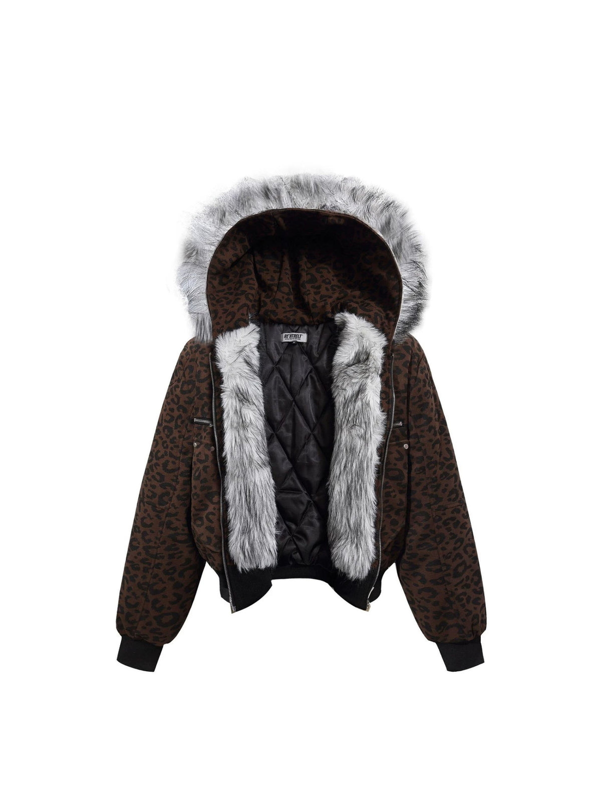 Leopard Print Fake Fur Trim Hooded Oversize Puffer Jacket WN27919