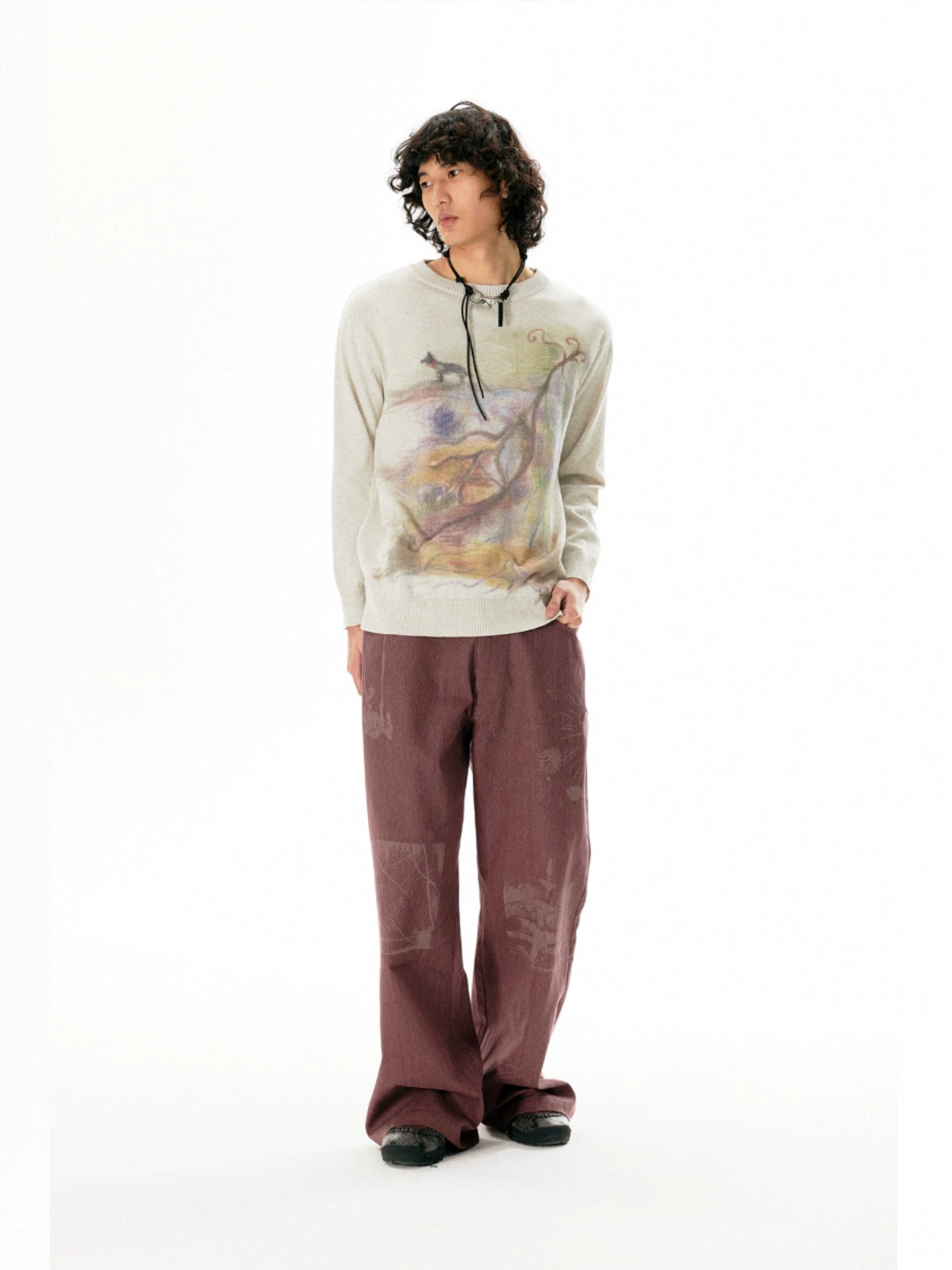 Burnout Swing Design Wide Leg Pants WN18910