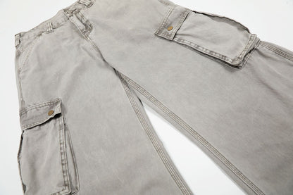 Washed Multi-Pocket Wide Leg Cargo Pants WN25852