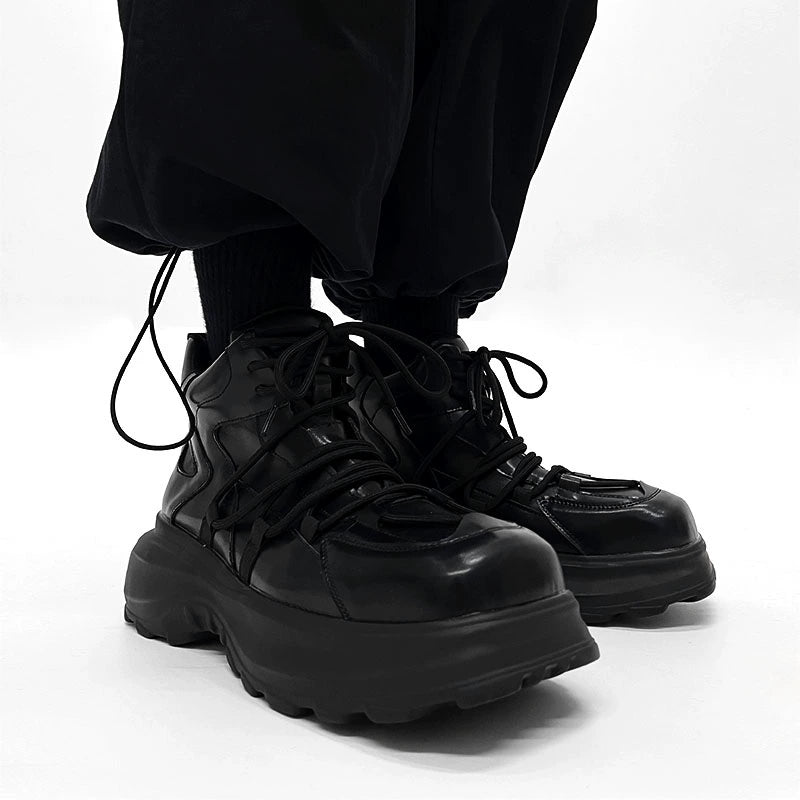 High-Top Chunky Sole Leather Shoes WN19152