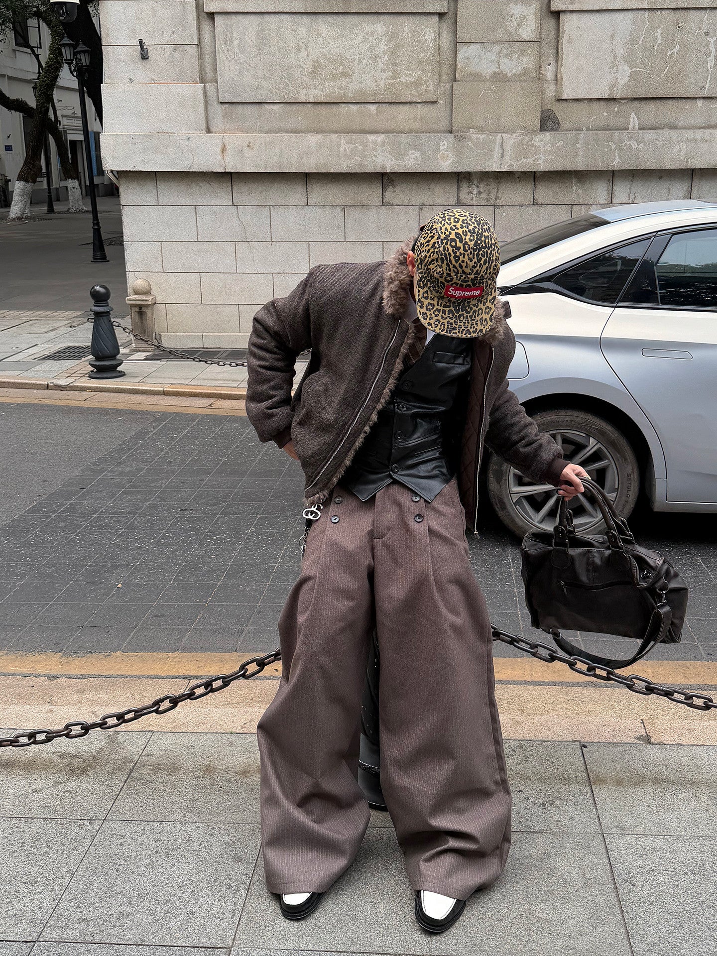 Pleats Striped Button Detail Wide Leg Trousers WN24386