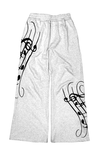 Music Score Embroidery Wide Leg Sporty Sweat Pants WN19053