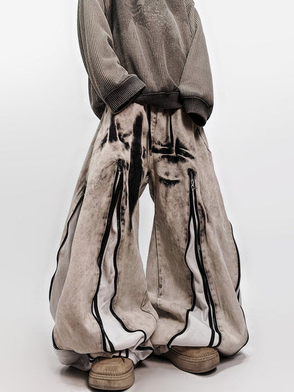 Zip Detail Curved Cut Wide Leg Denim Jeans WN23972