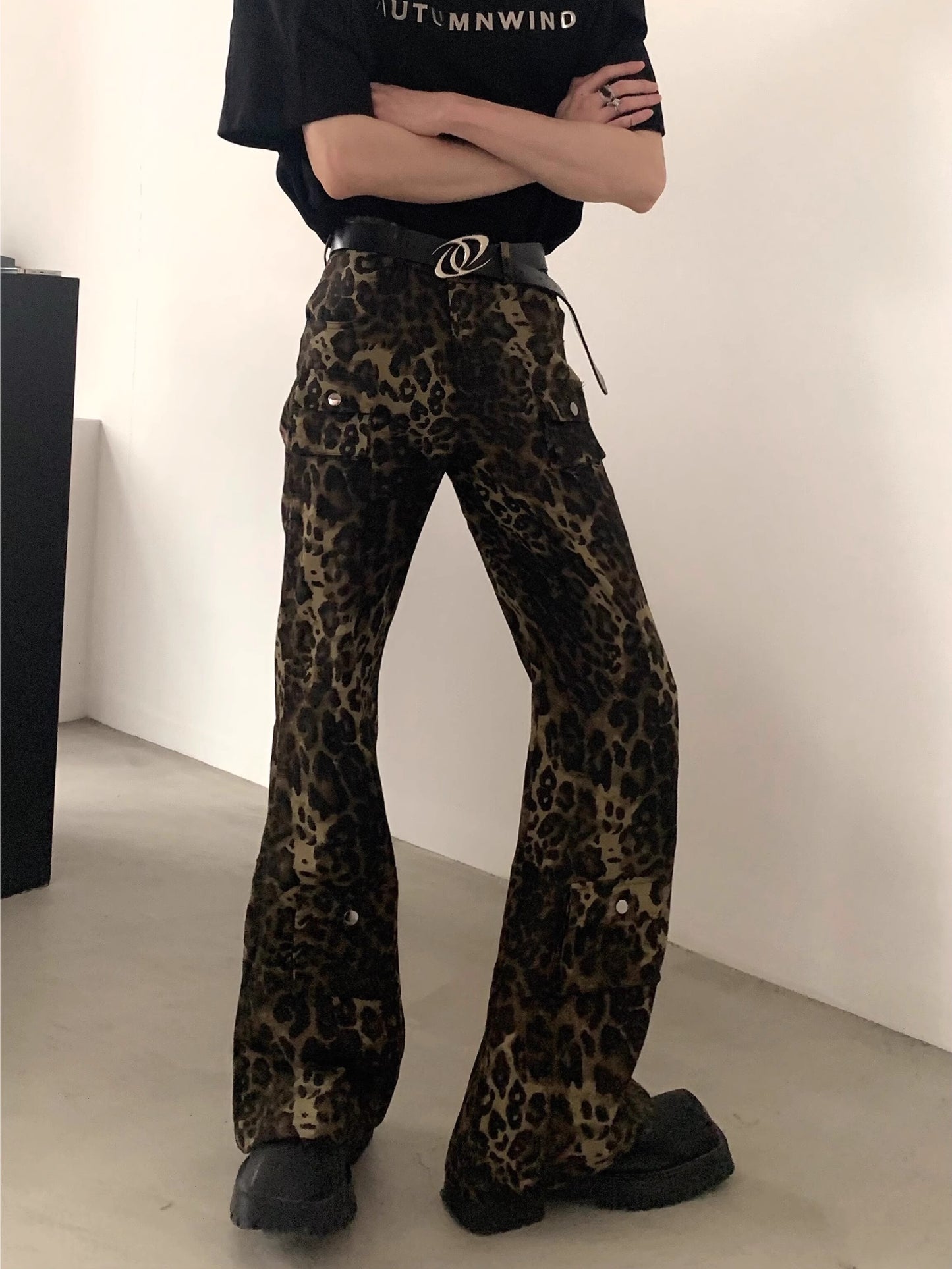 Leopard Print Cargo Denim Jeans WN7029