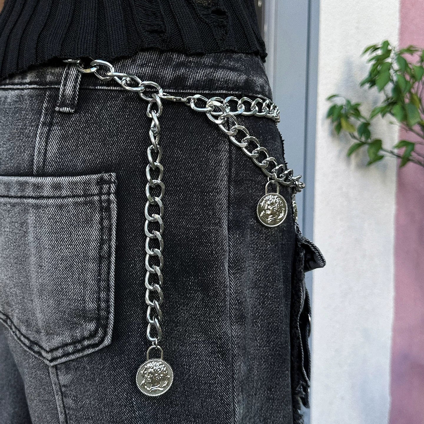 WN25096 Yang Yifan waist chain 2025 new men's punk hip-hop trend trouser chain chain decorative belt hanging chain accessories WN25096