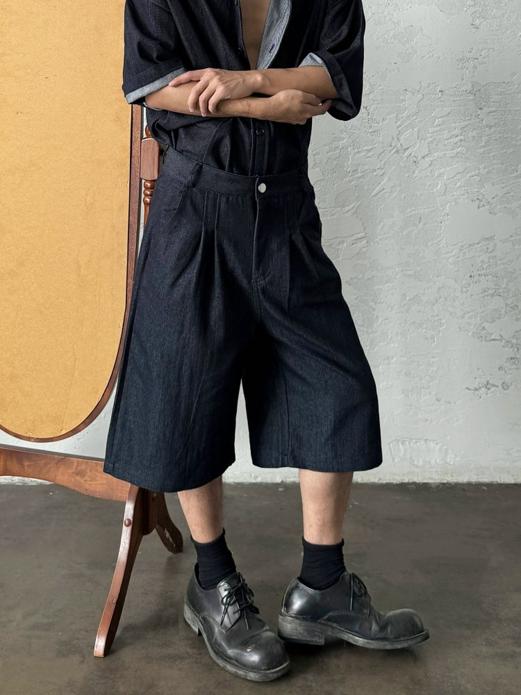 Washed Straight Denim Half Jeans WN19947