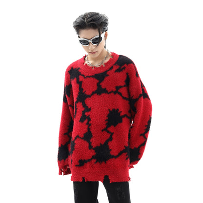 Damage Jacquard Oversize Knit Sweater WN10362