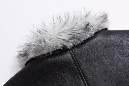 Fake Fur Collar Studs Detail PU Leather Jacket WN28095