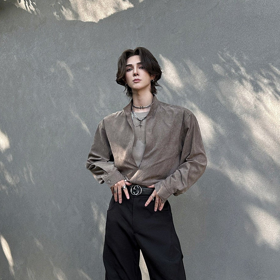 Oversize Deep V-Neck Long Sleeve Shirt WN25152