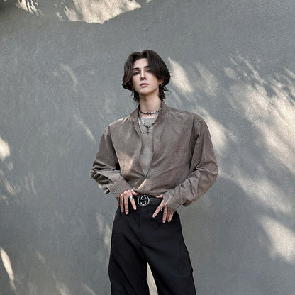 Oversize Deep V-Neck Long Sleeve Shirt WN25152