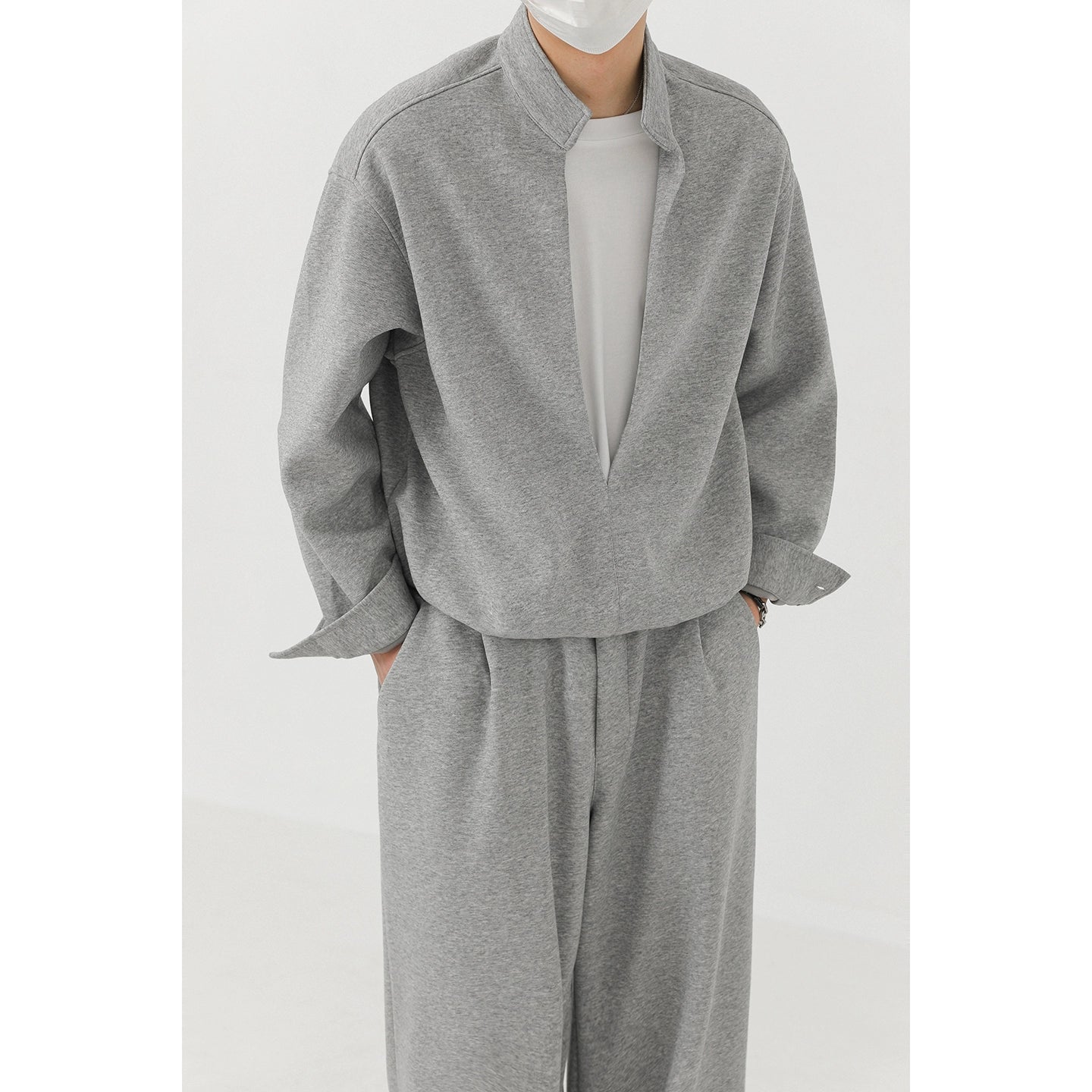 Fake Layered Stand Neck Sweatshirt & Wide Leg Sporty Pants Setup WN21264