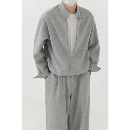 Fake Layered Stand Neck Sweatshirt & Wide Leg Sporty Pants Setup WN21264