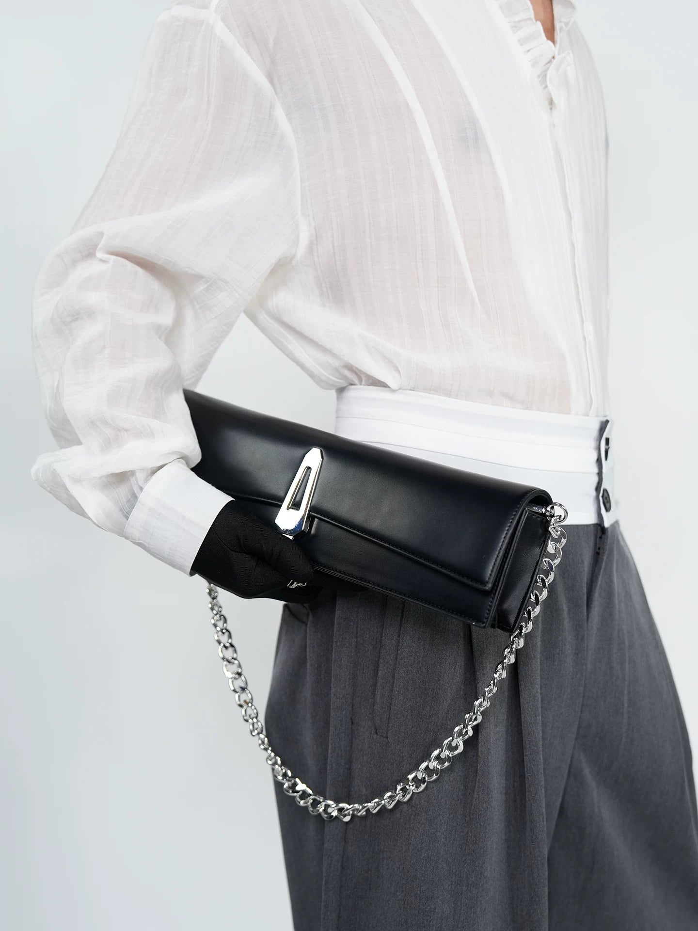 WN24300 VE2 Dark Pioneer PU Leather Armpit Bag Chain Crossbody Rectangular Clutch Men's INS Premium French Bag WN24300