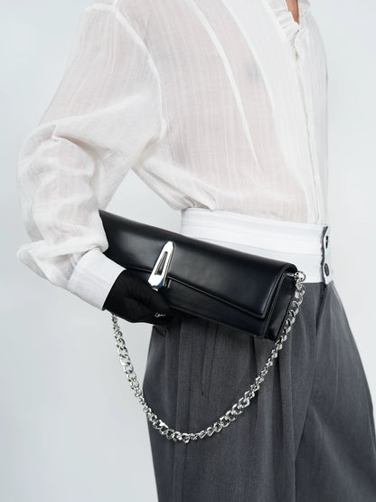 WN24300 VE2 Dark Pioneer PU Leather Armpit Bag Chain Crossbody Rectangular Clutch Men's INS Premium French Bag WN24300