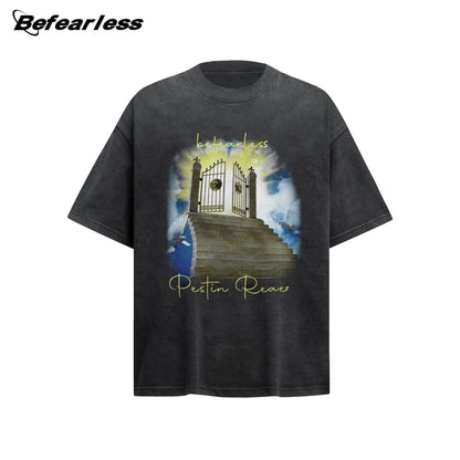 Washed Graphic Print Heavyweight Oversize Short Sleeve T-Shirt WN26228