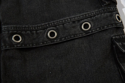 Washed Eyelet Cargo Denim Jeans WN25447
