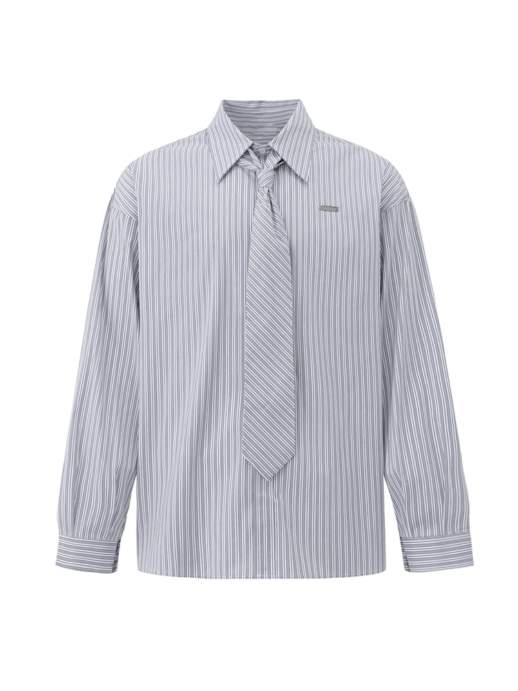 With Tie Striped Oversize Long Sleeve Shirt WN20245