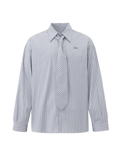With Tie Striped Oversize Long Sleeve Shirt WN20245