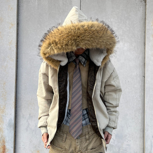 Fake Fur Hooded Fleece Lining Jacket WN24073