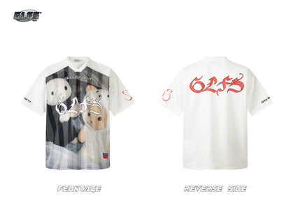Kitty Cartoon Print V-Neck Oversize Short Sleeve T-Shirt WN26569
