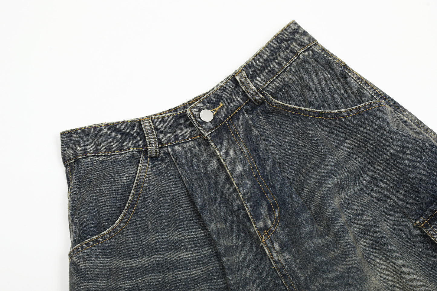 Washed Damage Cargo Pocket Denim Half Pants WN25699