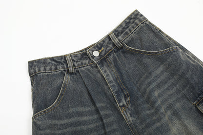 Washed Damage Cargo Pocket Denim Half Pants WN25699
