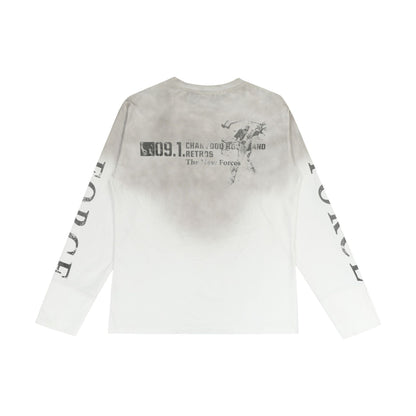 Washed Number Print Damage Long Sleeve T-Shirt WN25386