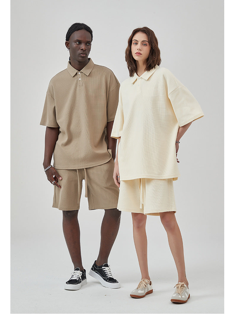 Oversize Waffle Polo Shirt & Waffle Shorts Setup WN6636