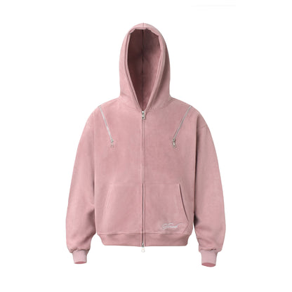 Suede Fabric Zipper Hoodie WN23578