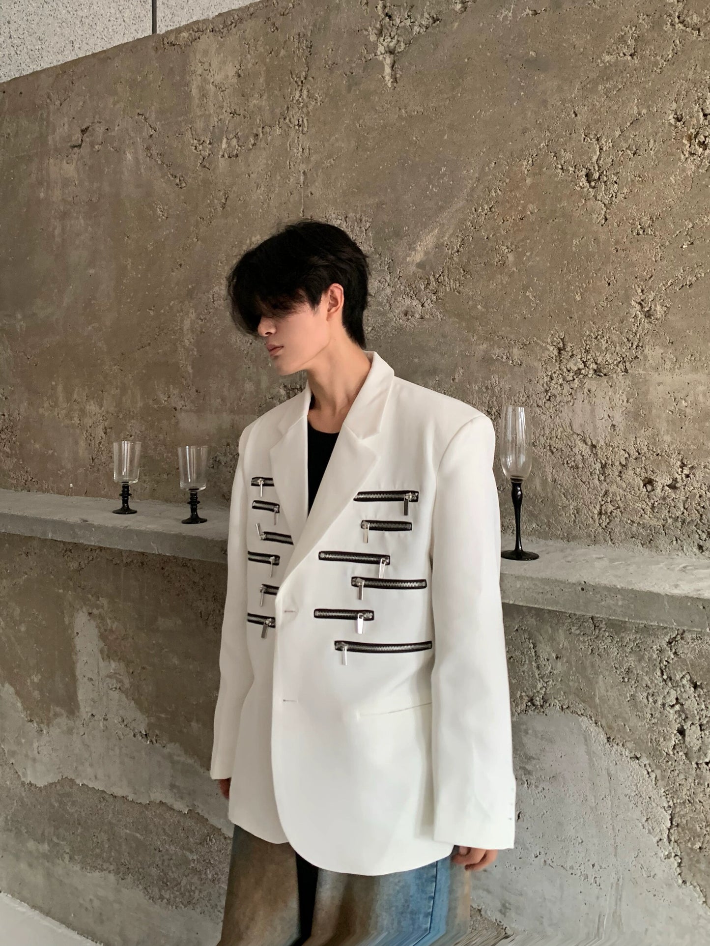 Zipper Patchwork Tailored Jacket WN19816