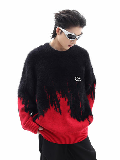 Oversize Shaggy Colorblock Knit Sweater WN10278