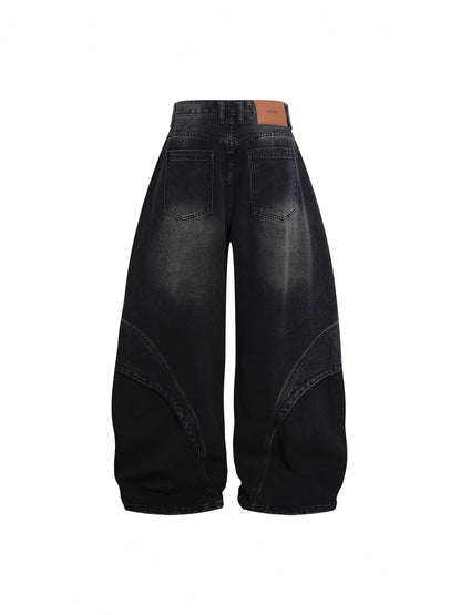 Deconstruction Curved Panel Wash Wide Leg Denim Jeans WN27930