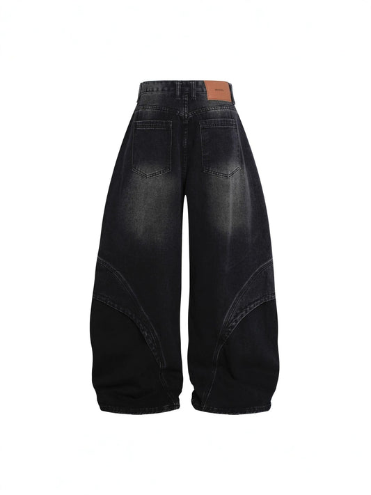Deconstruction Curved Panel Wash Wide Leg Denim Jeans WN27930