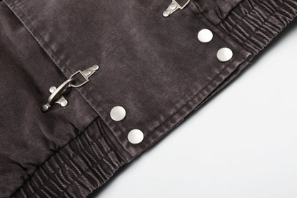 Washed Metal Buckle Hooded Denim Jacket WN23044