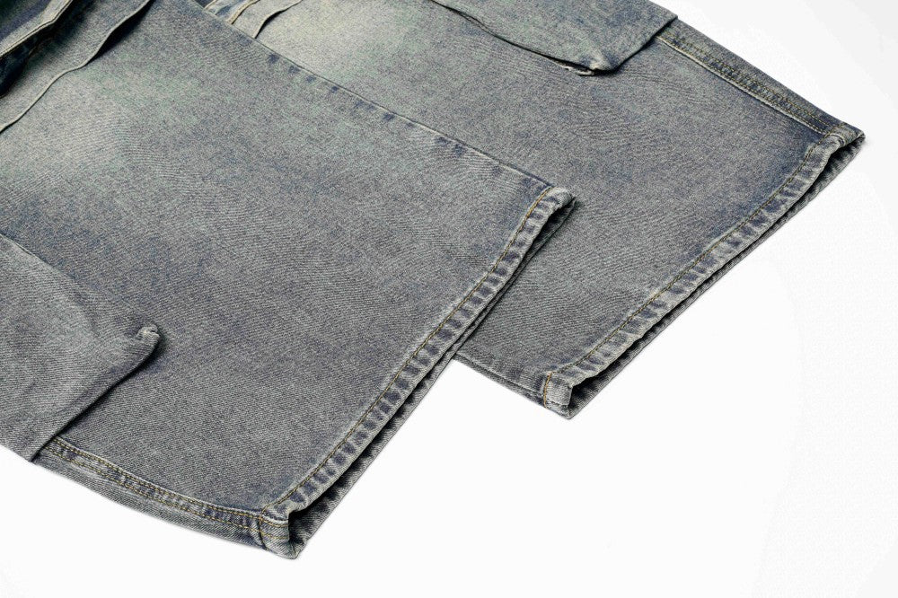 Gradient Multi-Pocket Drawstring Wide Leg Denim Jeans WN27828