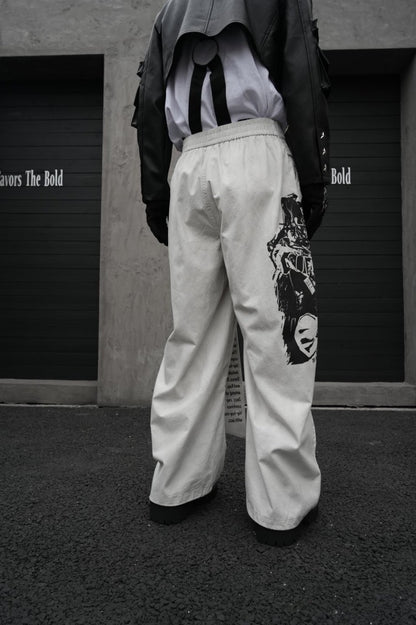 Graphic Print Text Detail Wide Leg Pants WN28088