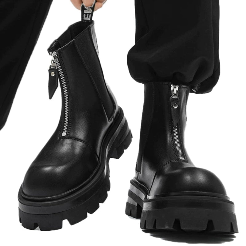 Chunky Sole Leather Zipper Chelsea Boots WN20786