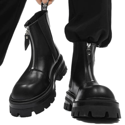 Chunky Sole Leather Zipper Chelsea Boots WN20786