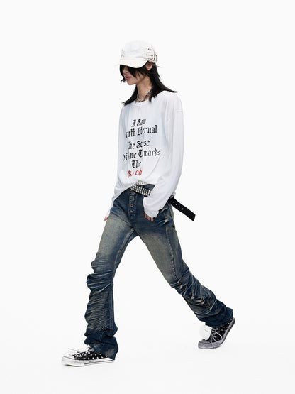 Whisker Washed Curved Seam Denim Jeans WN27311