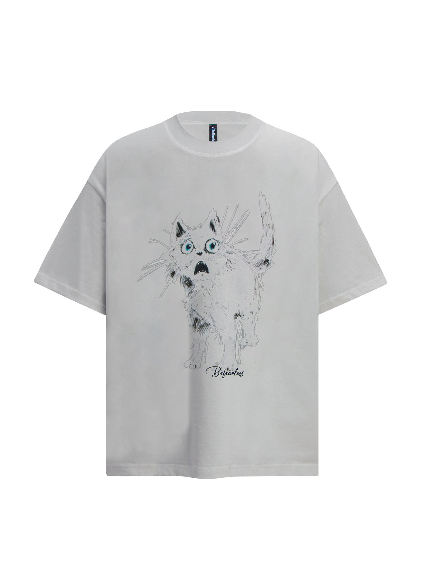 Surprised Cat Print Oversize Short Sleeve T-Shirt WN26358