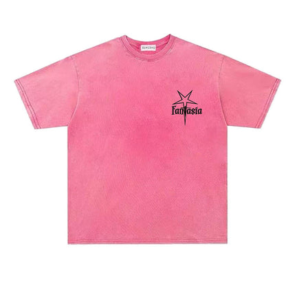 Washed Portrait Starburst Print Oversize Short Sleeve T-Shirt WN26867