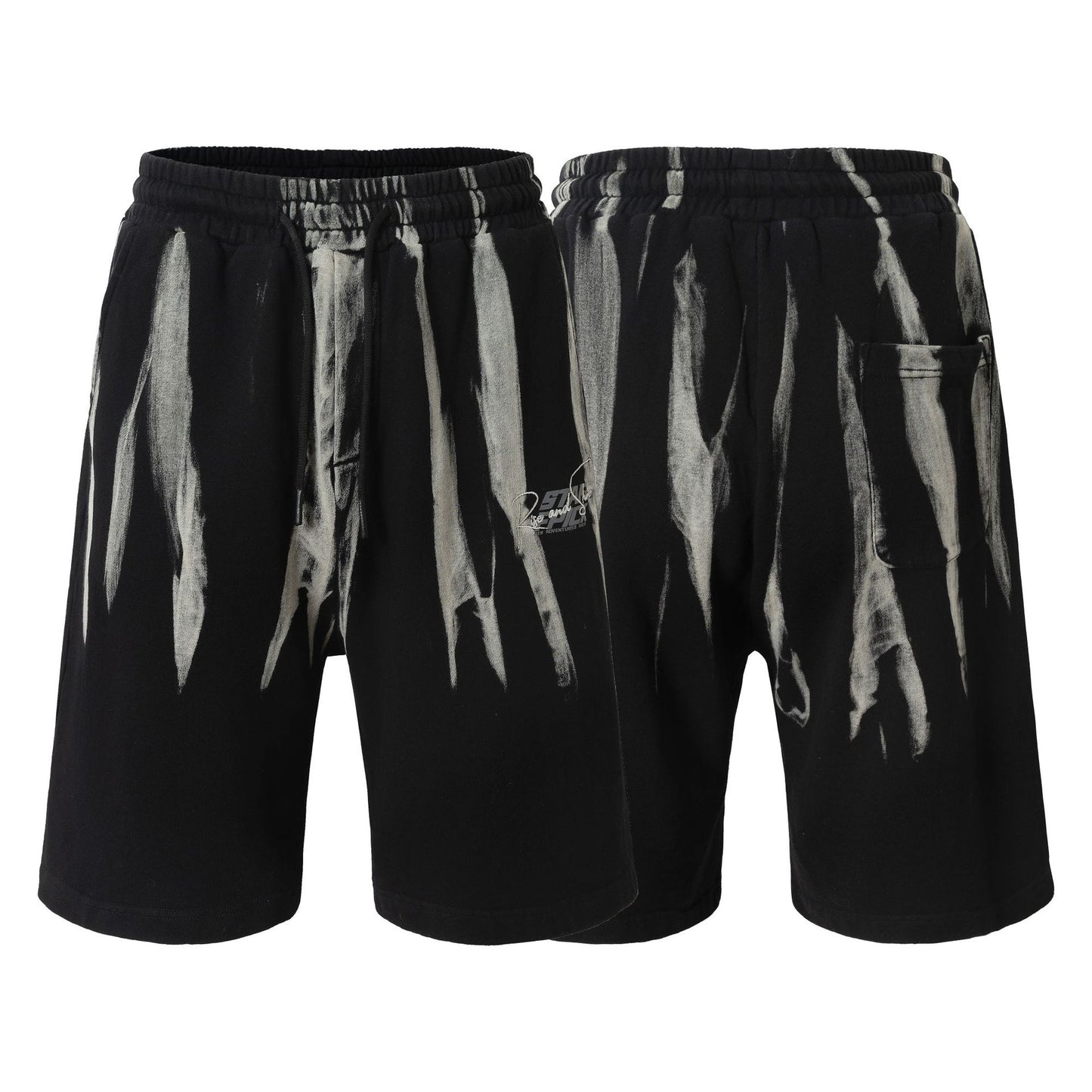 Drawstring Wash Tie-Dye Damage Half Sweatpants WN25589