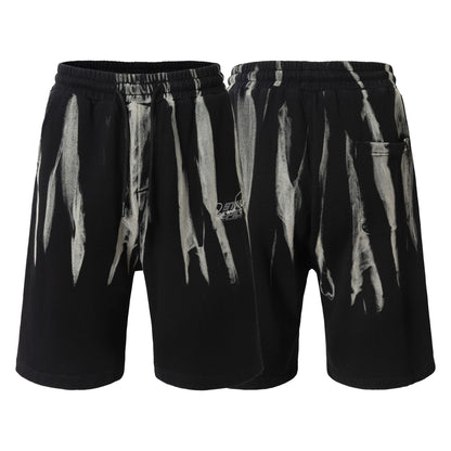 Drawstring Wash Tie-Dye Damage Half Sweatpants WN25589