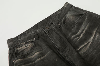 Washed Fade Whisker Wide Leg Straight Denim Jeans WN25881