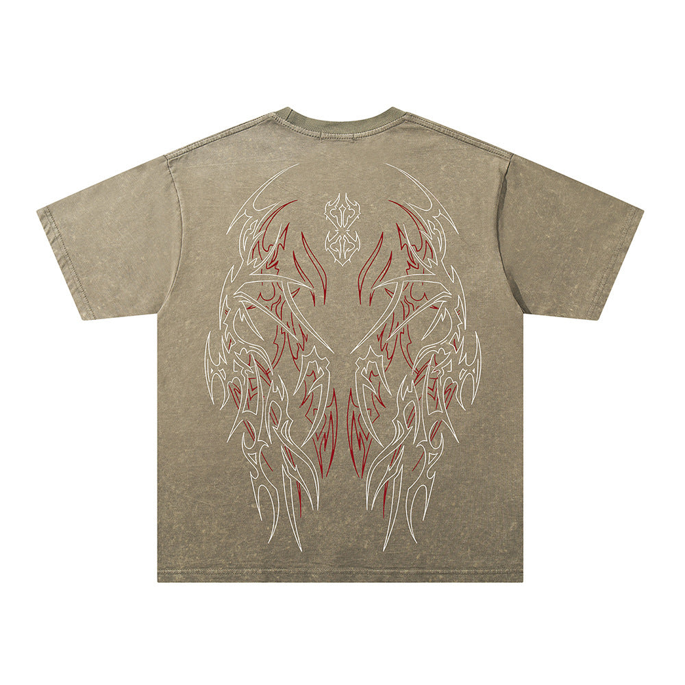 Washed Gothic Letter Print Short Sleeve T-Shirt WN26914